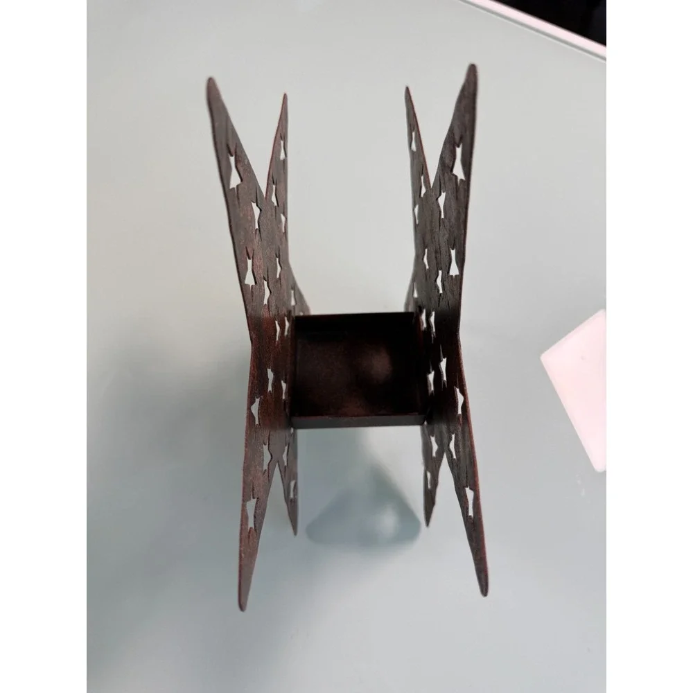 Rustic Metal Star Lantern Candle Holder Star Cut outs Inner Square Compartment